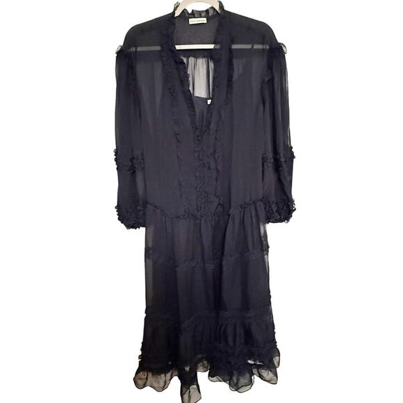 Ulla Johnson Althea Dress Midi Ruffle Long Sleeve Midnight Blue Size 4 - Picture 2 of 9